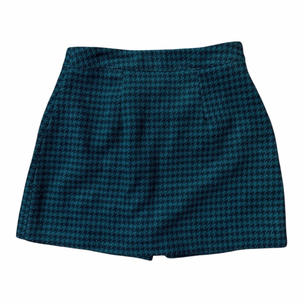 Forever 21 Green Houndstooth Mini Skirt Preppy Dark Academia Button Front Med - Picture 4 of 6